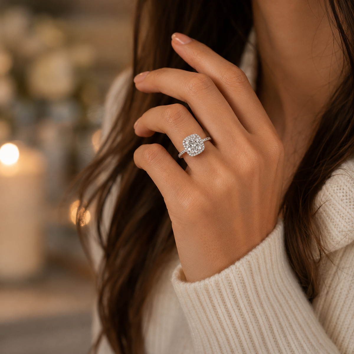 Celestia Cushion-Cut Moissanite Halo Ring