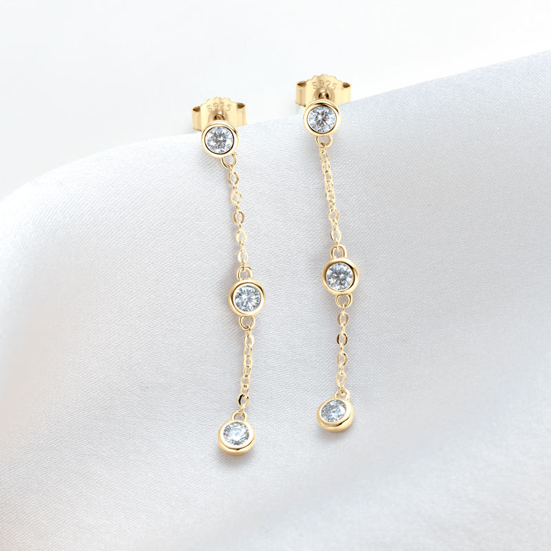 Celestia Three-Stone Drop Moissan Earrings