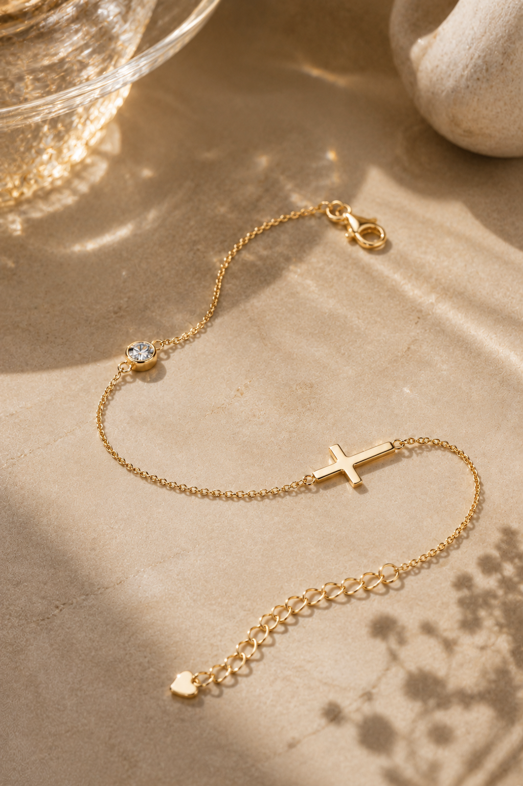 Aurora Cross With Solitaire Moissanite Bracelet 14k