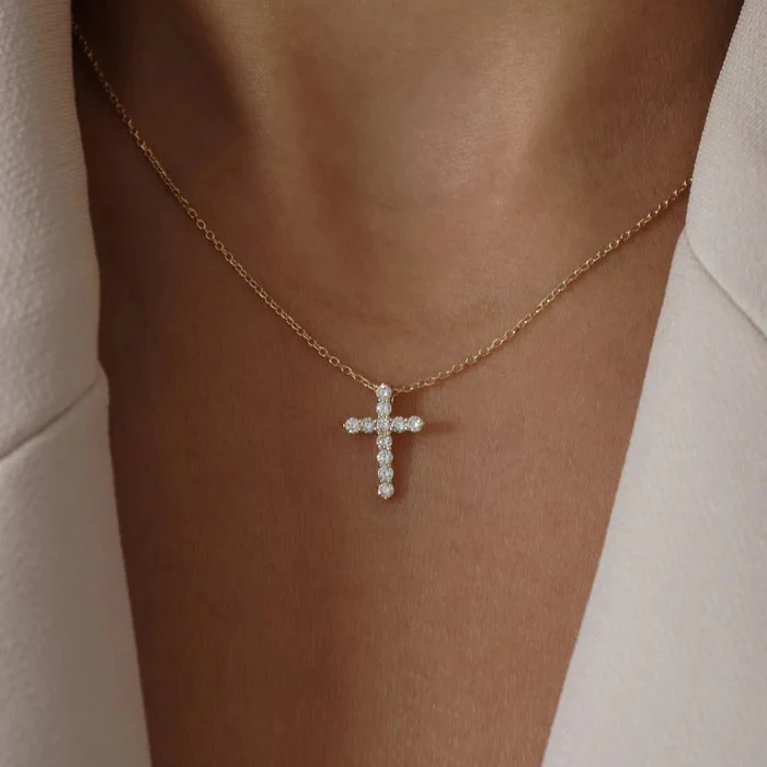 Aurora Delicate Cross Moissanite Necklace
