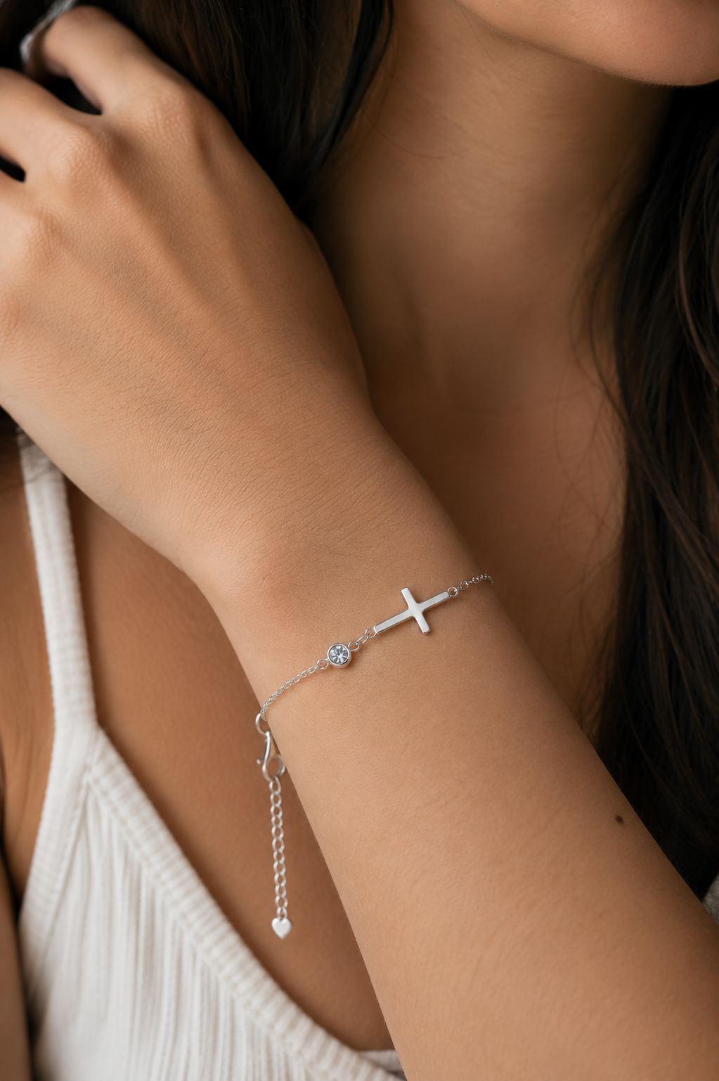 Aurora Cross With Solitaire Moissanite Bracelet 14k