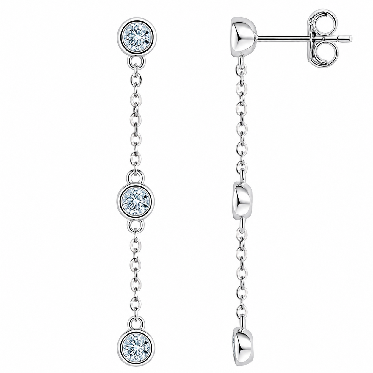 Celestia Three-Stone Drop Moissan Earrings