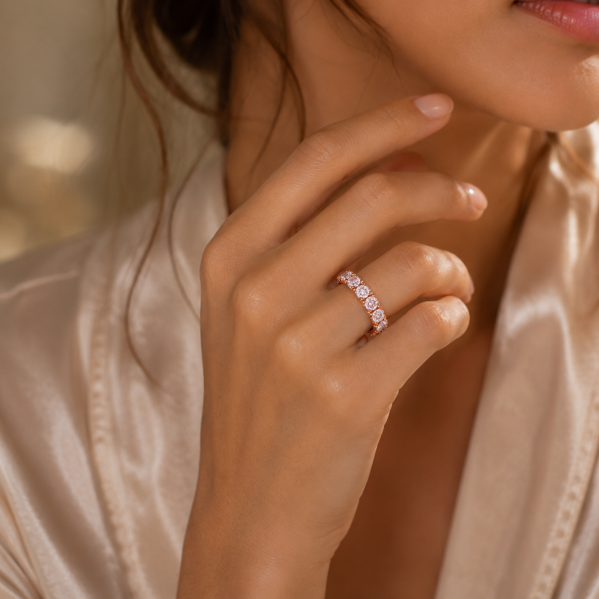 Rosavelle Pink Full Moissanite Eternity Ring