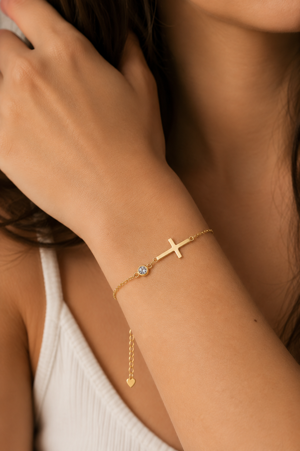 Aurora Cross With Solitaire Moissanite Bracelet 14k