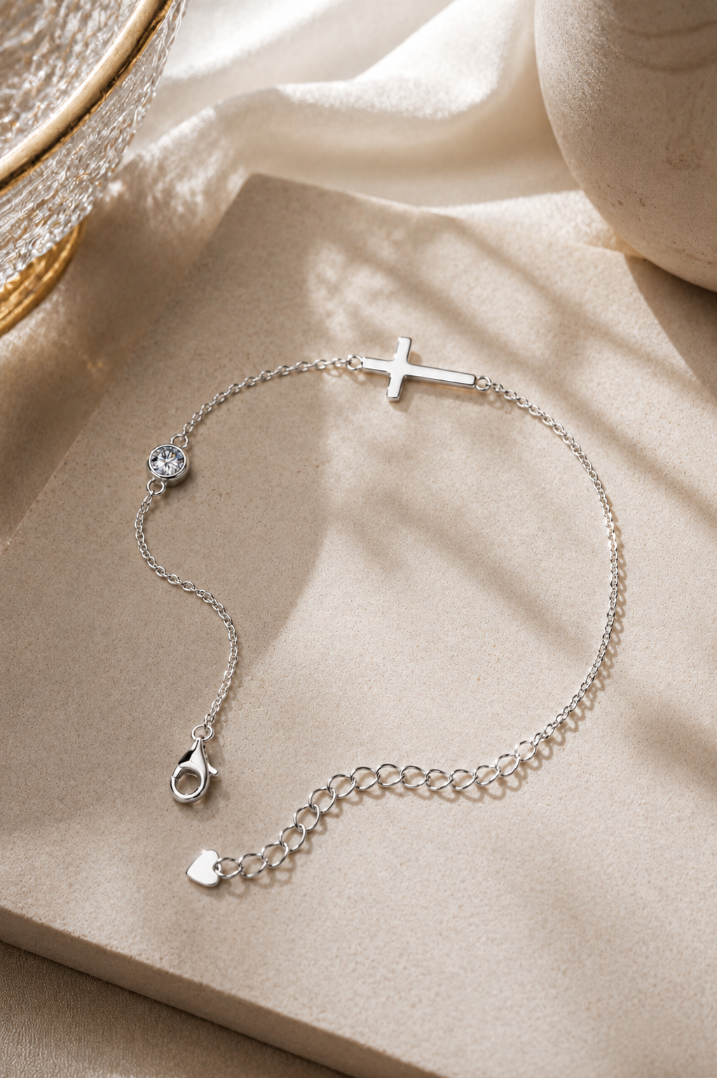 Aurora Cross With Solitaire Moissanite Bracelet 14k