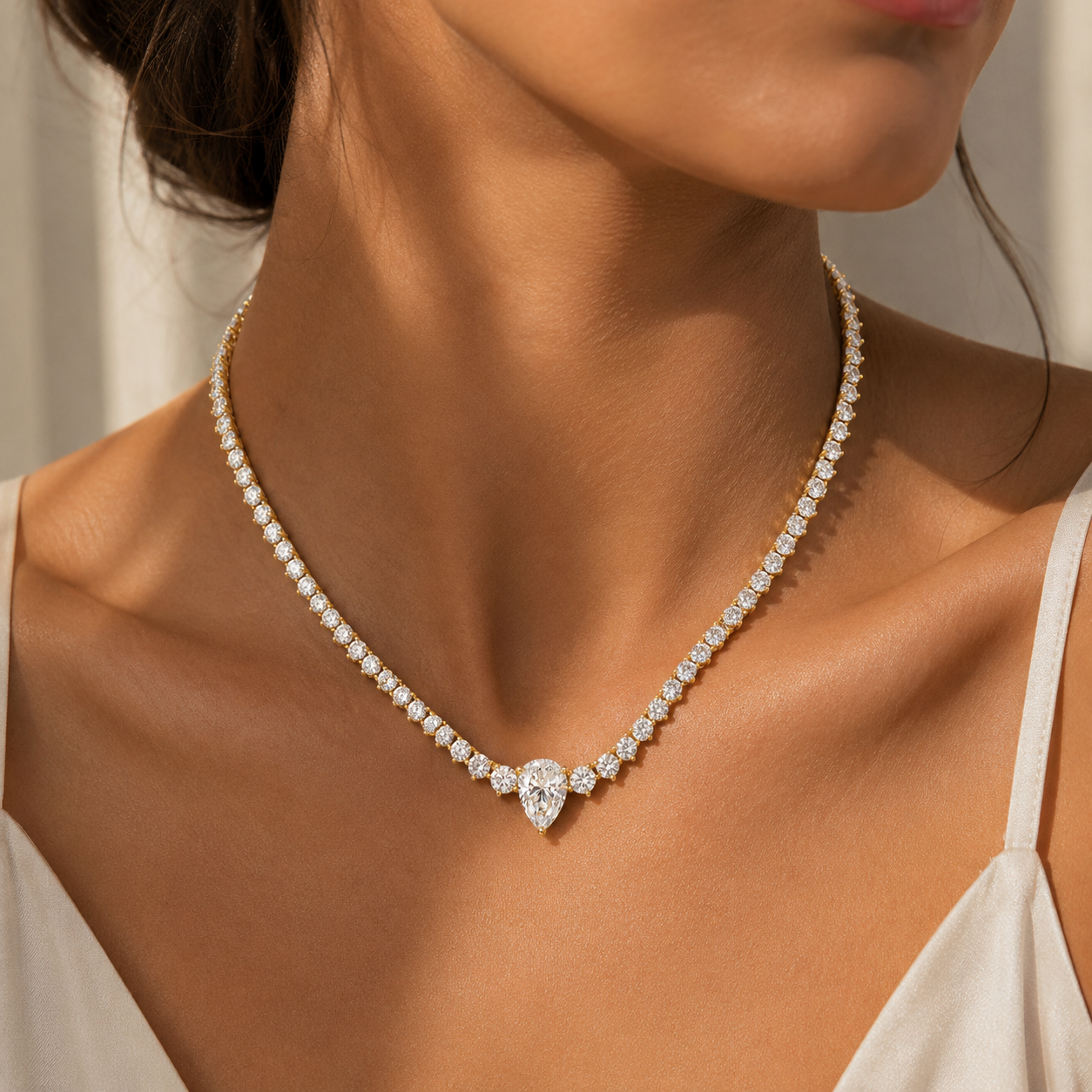 VALENTINA 4 Carat Pear-Cut Moissanite Tennis Necklace