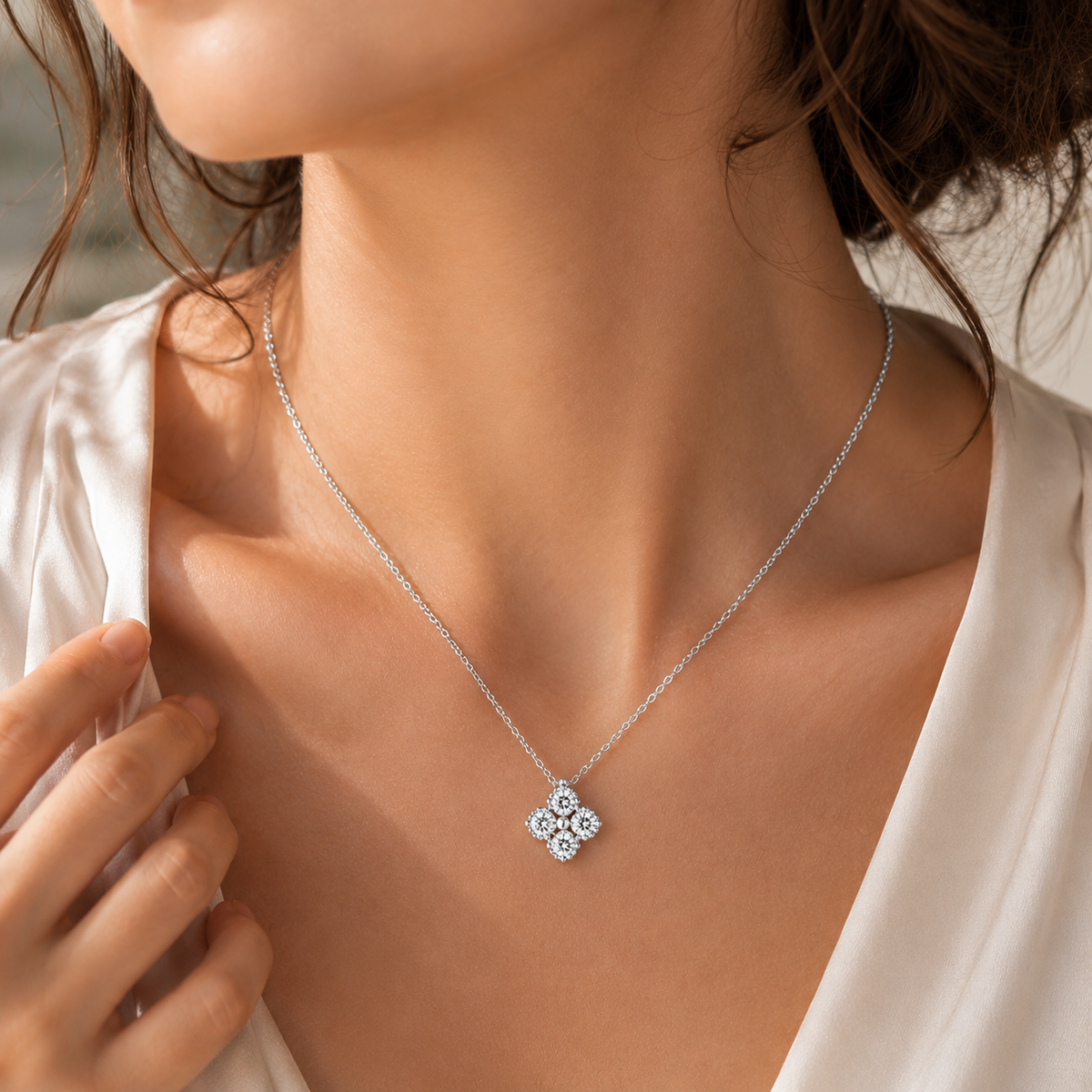 Aurora   Clover Moissanite Necklace