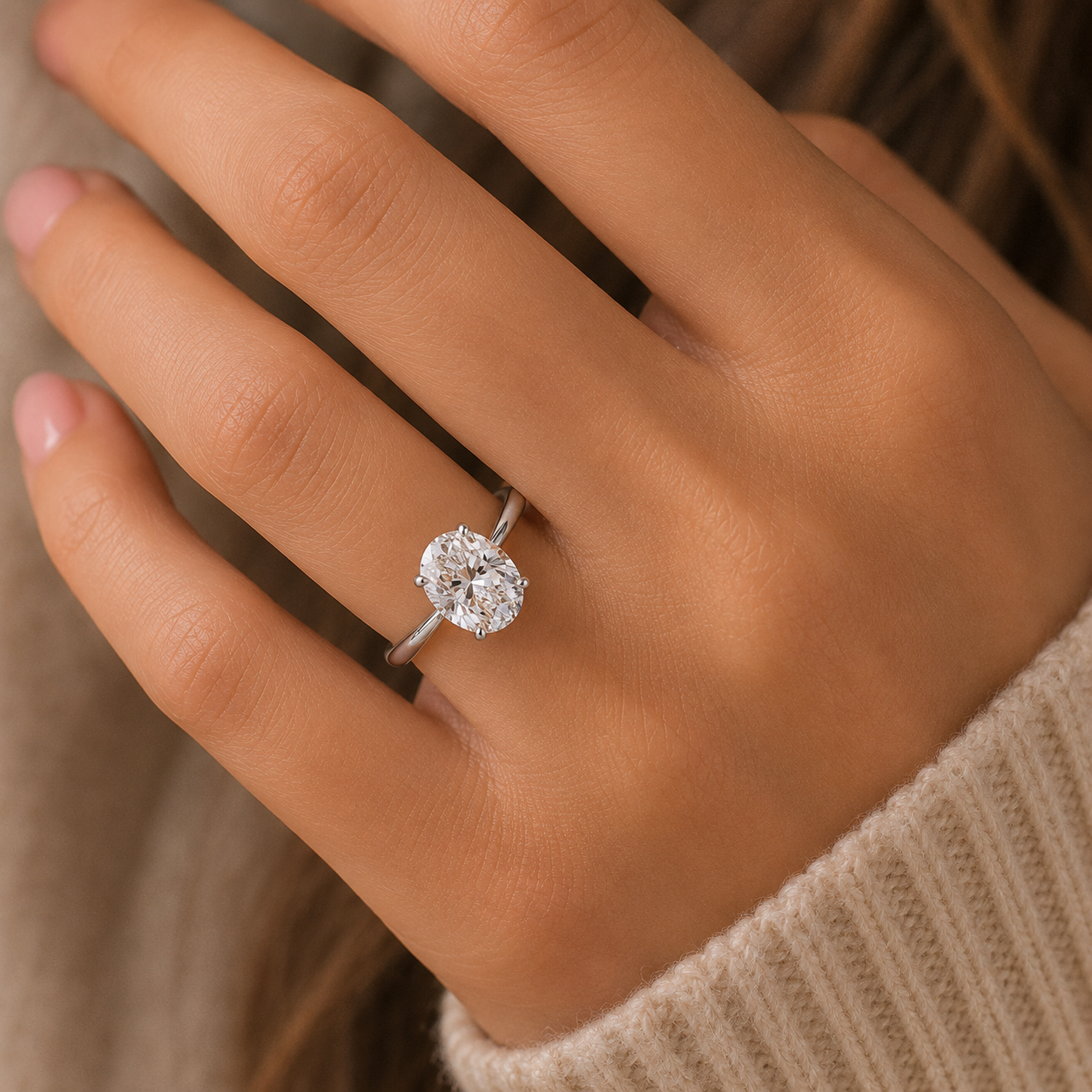 Vivara Oval-Cut Hidden Halo Solitaire Moissanite  Ring