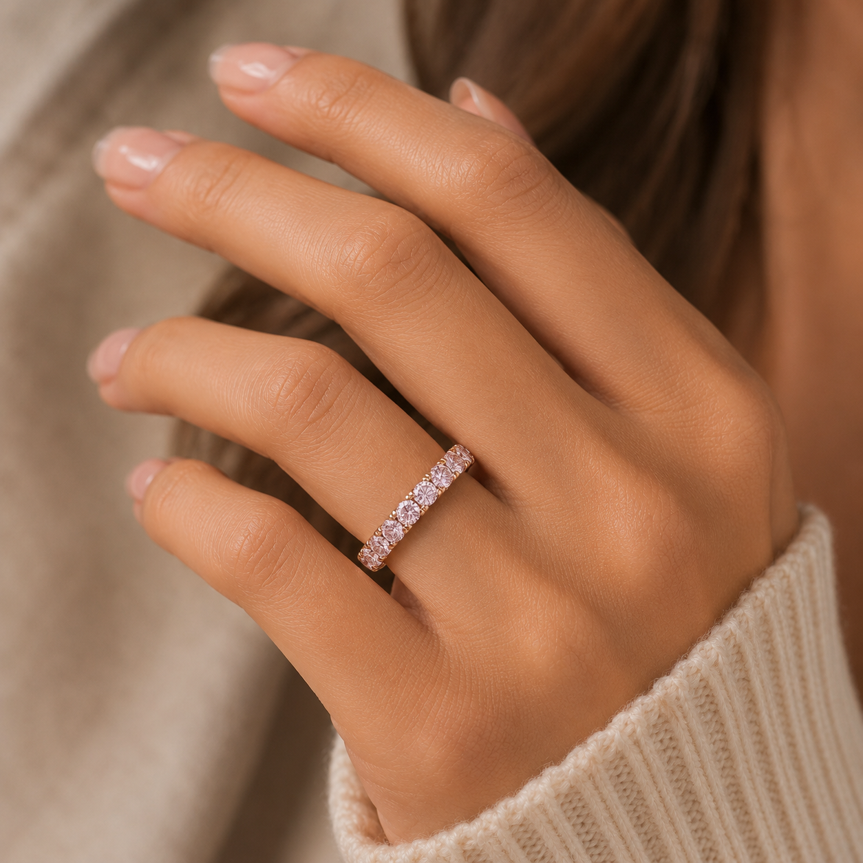Rosavelle Pink Full Moissanite Eternity Ring