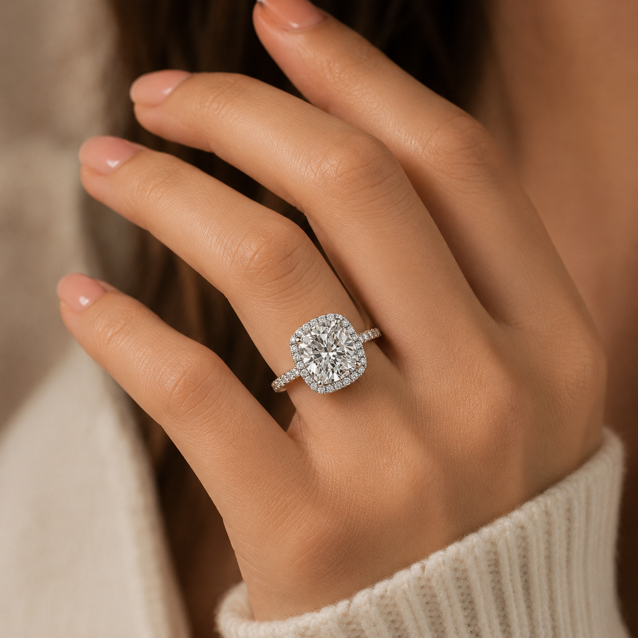 Celestia Cushion-Cut Moissanite Halo Ring