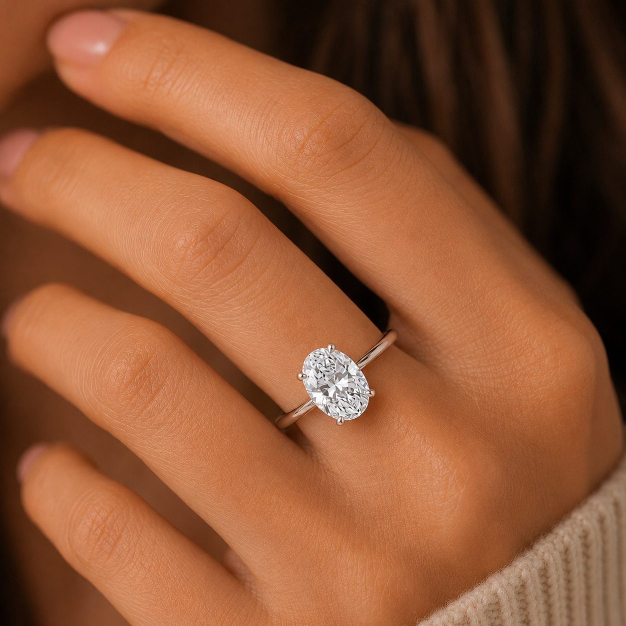 Vivara Oval-Cut Hidden Halo Solitaire Moissanite  Ring