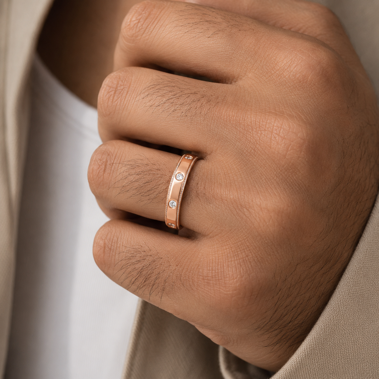 Atlas Flush-Set Moissanite Unisex Ring