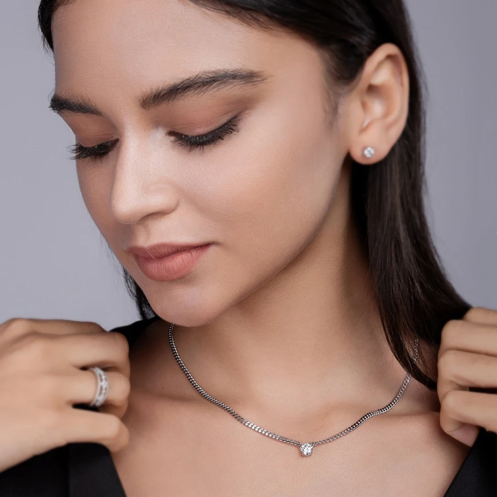 Atlas Solitaire Cuban Round-Cut Moissanite Necklace