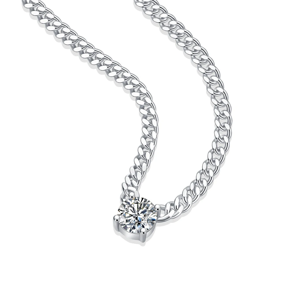 Atlas Solitaire Cuban Round-Cut Moissanite Necklace