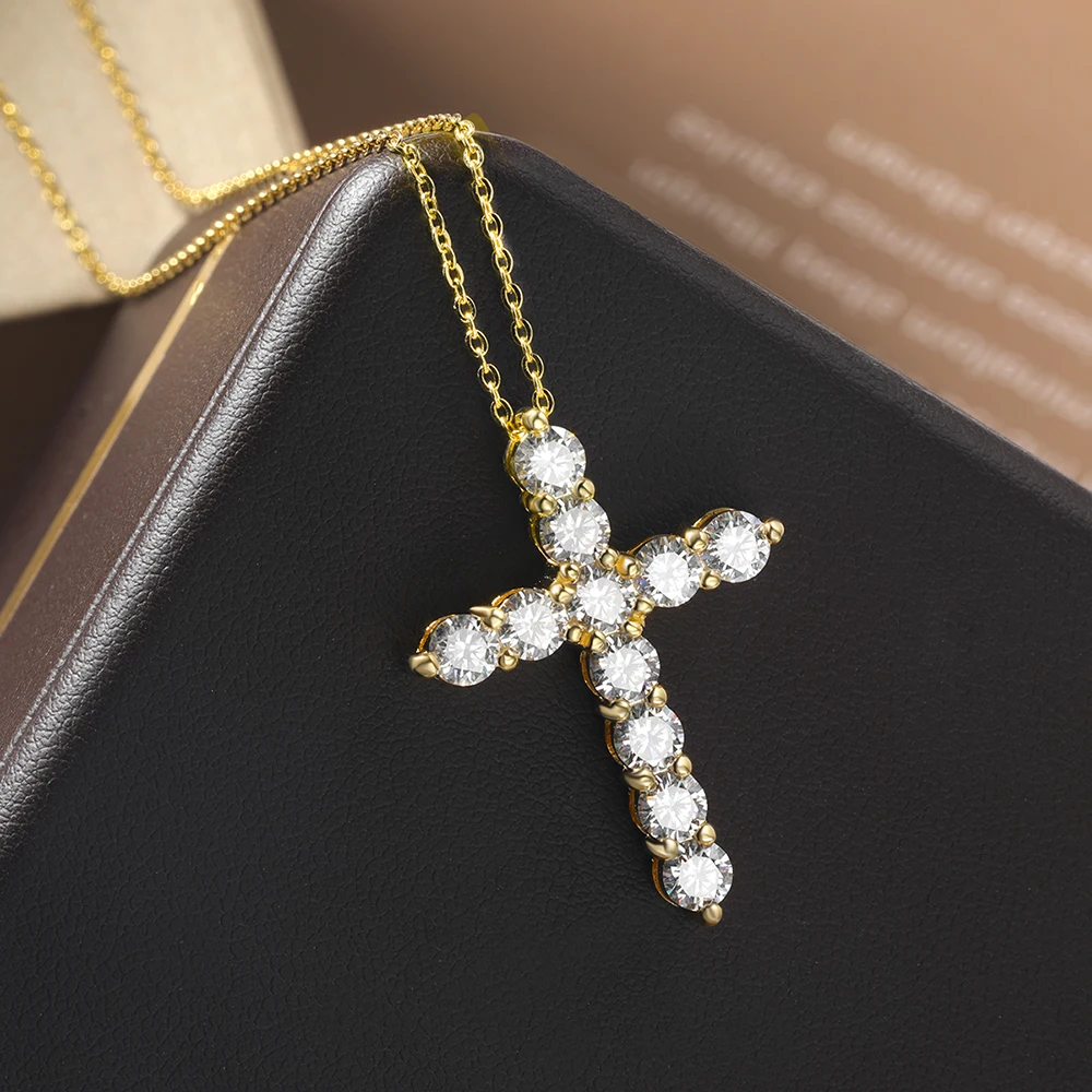 Aurora Delicate Cross Moissanite Necklace