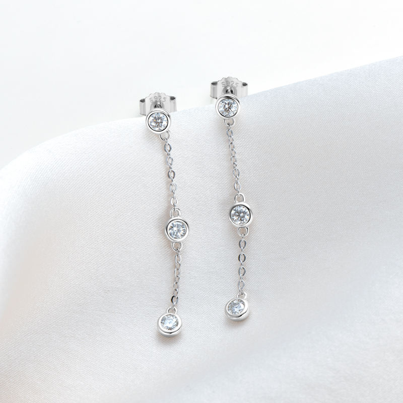 Celestia Three-Stone Drop Moissan Earrings