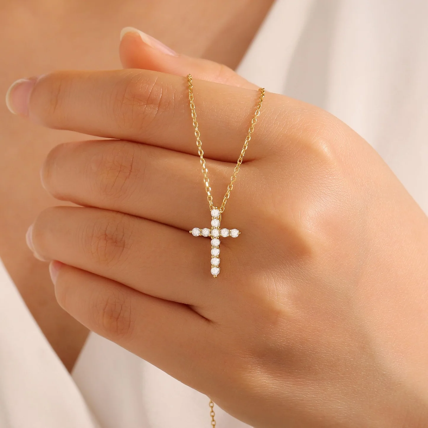 Aurora Delicate Cross Moissanite Necklace