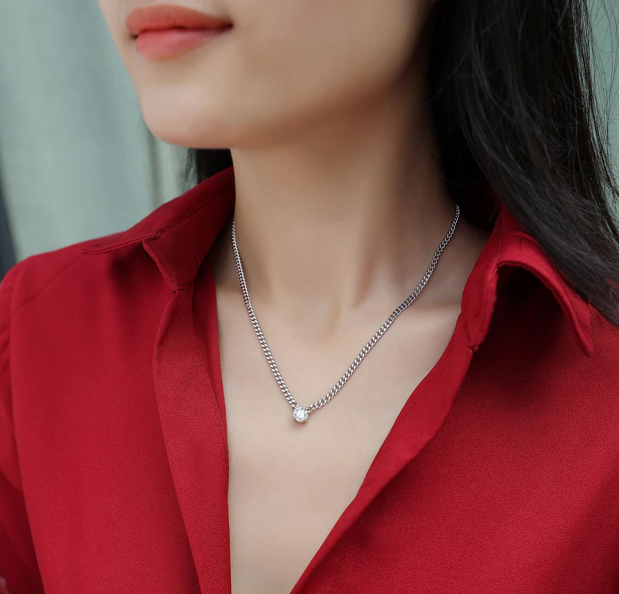 Atlas Solitaire Cuban Round-Cut Moissanite Necklace