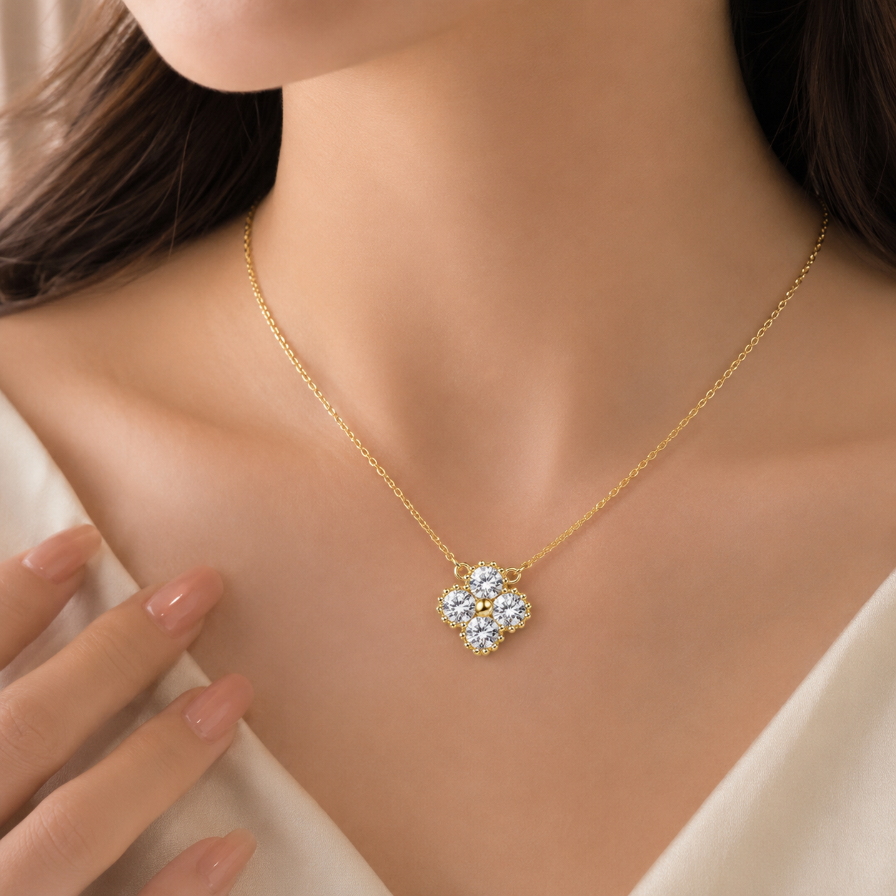 Aurora   Clover Moissanite Necklace