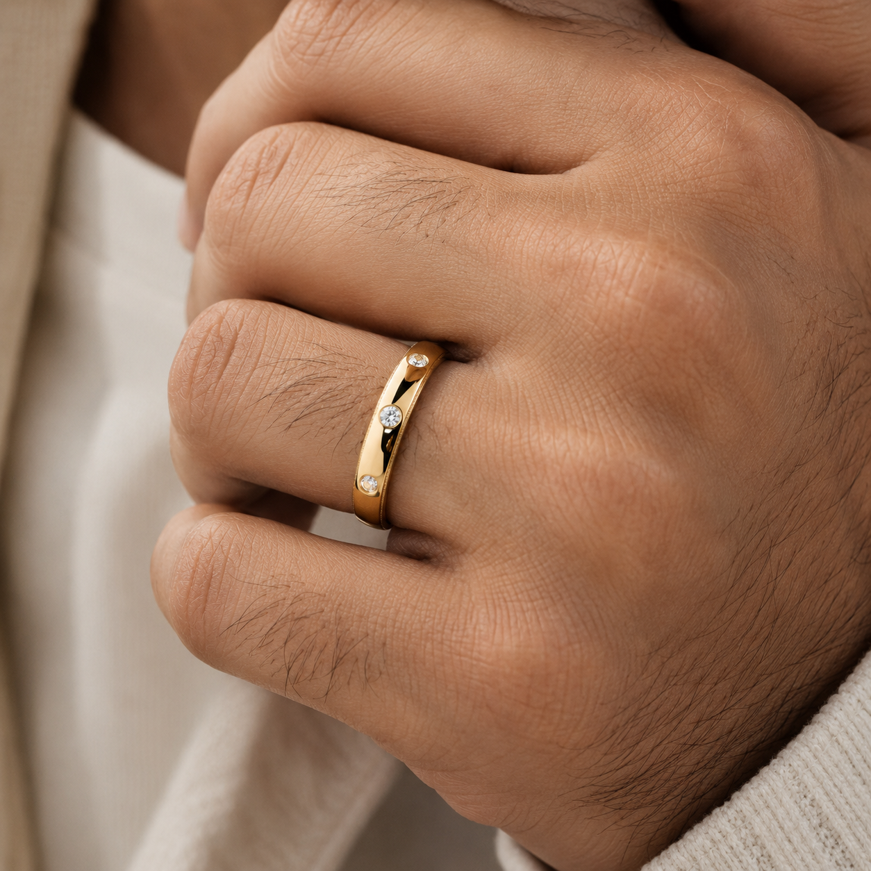 Atlas Flush-Set Moissanite Unisex Ring