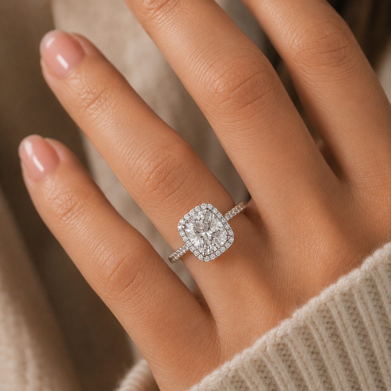Celestia Cushion-Cut Moissanite Halo Ring