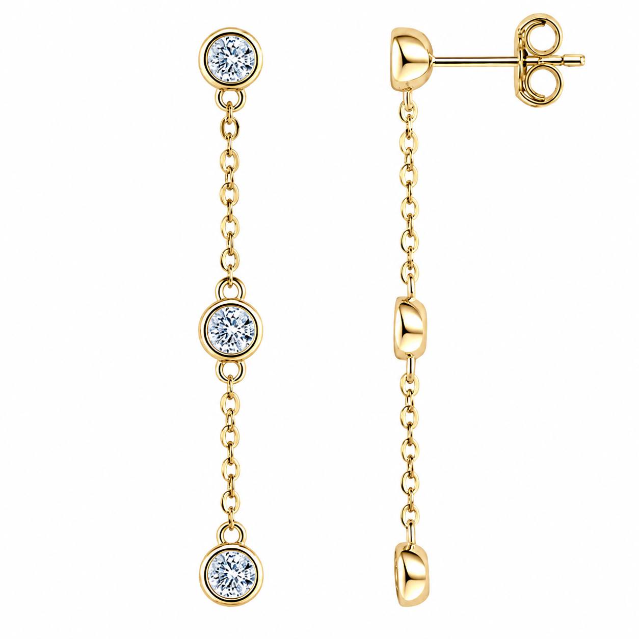 Celestia Three-Stone Drop Moissan Earrings