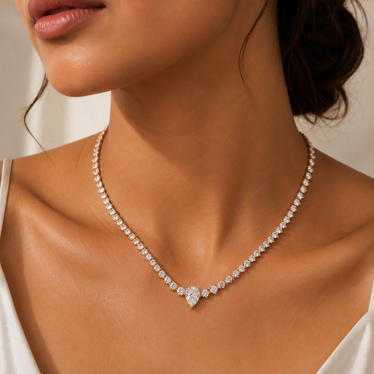 VALENTINA 4 Carat Pear-Cut Moissanite Tennis Necklace