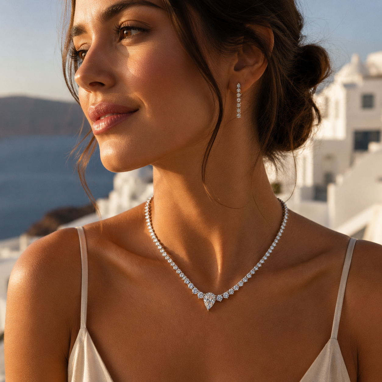VALENTINA 4 Carat Pear-Cut Moissanite Tennis Necklace