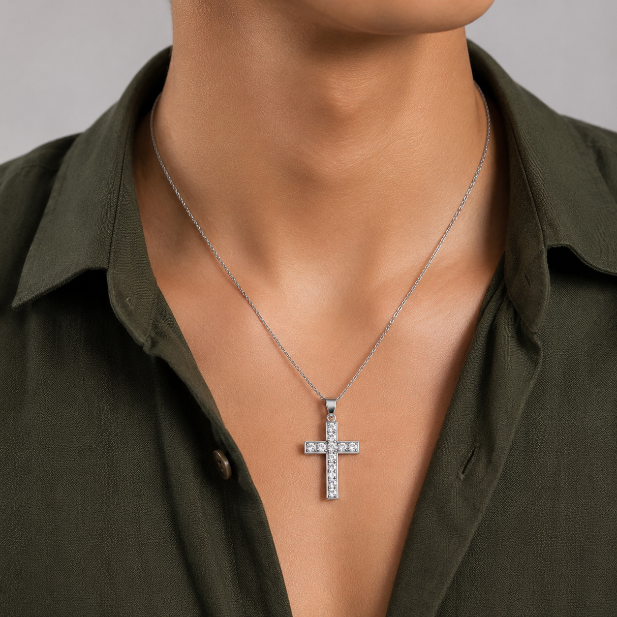 Aurora Unisex Cross Moissanite Necklace