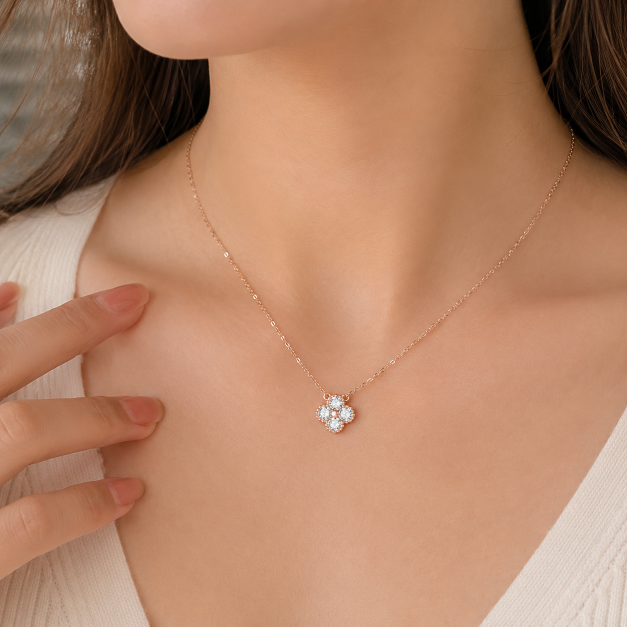 Aurora   Clover Moissanite Necklace