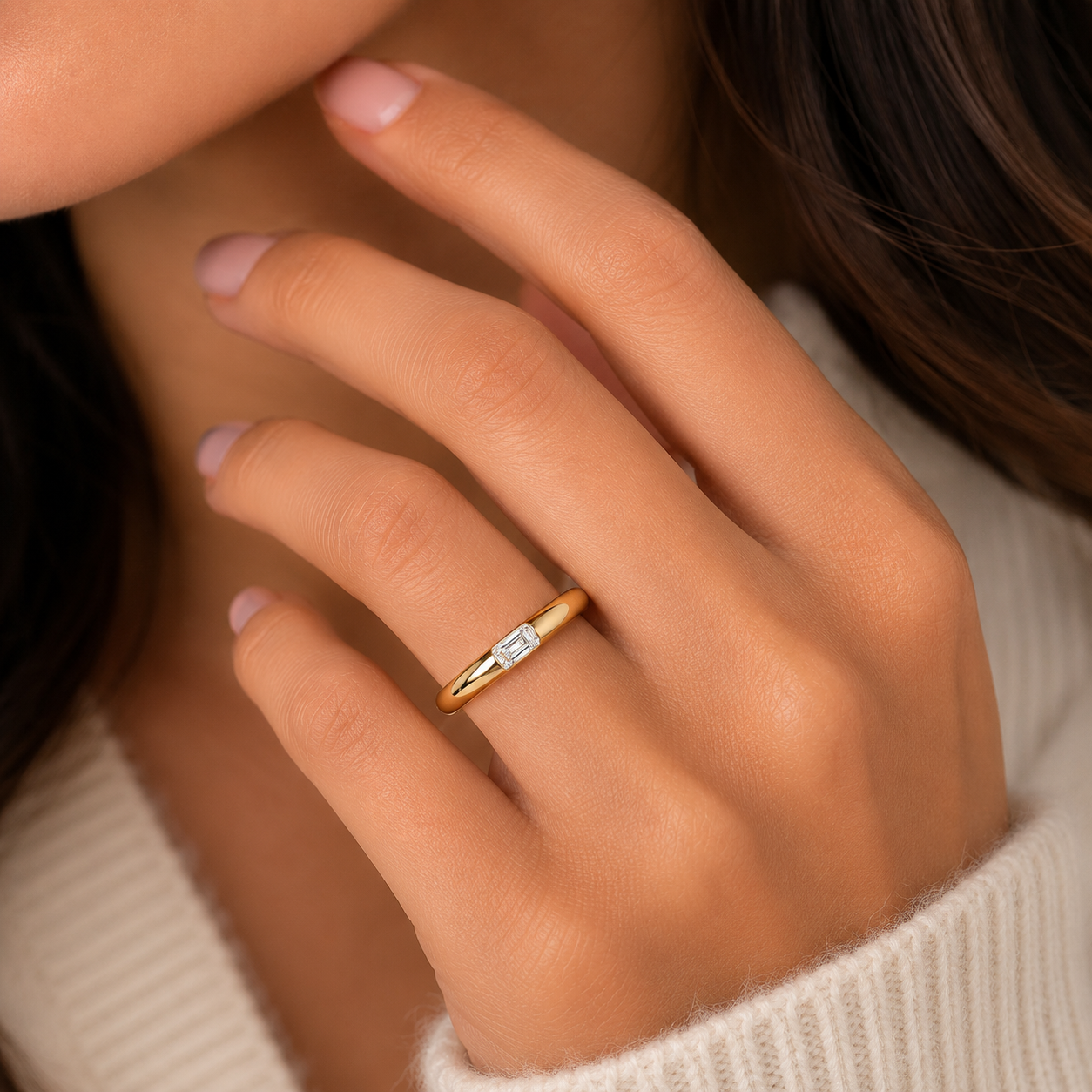 Ariston Inlaid Emerald-Cut Moissanite Ring