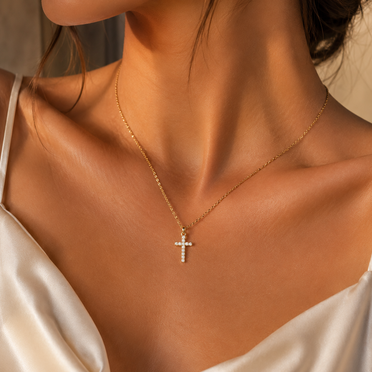 Aurora Pavé Cross Moissanite Necklace