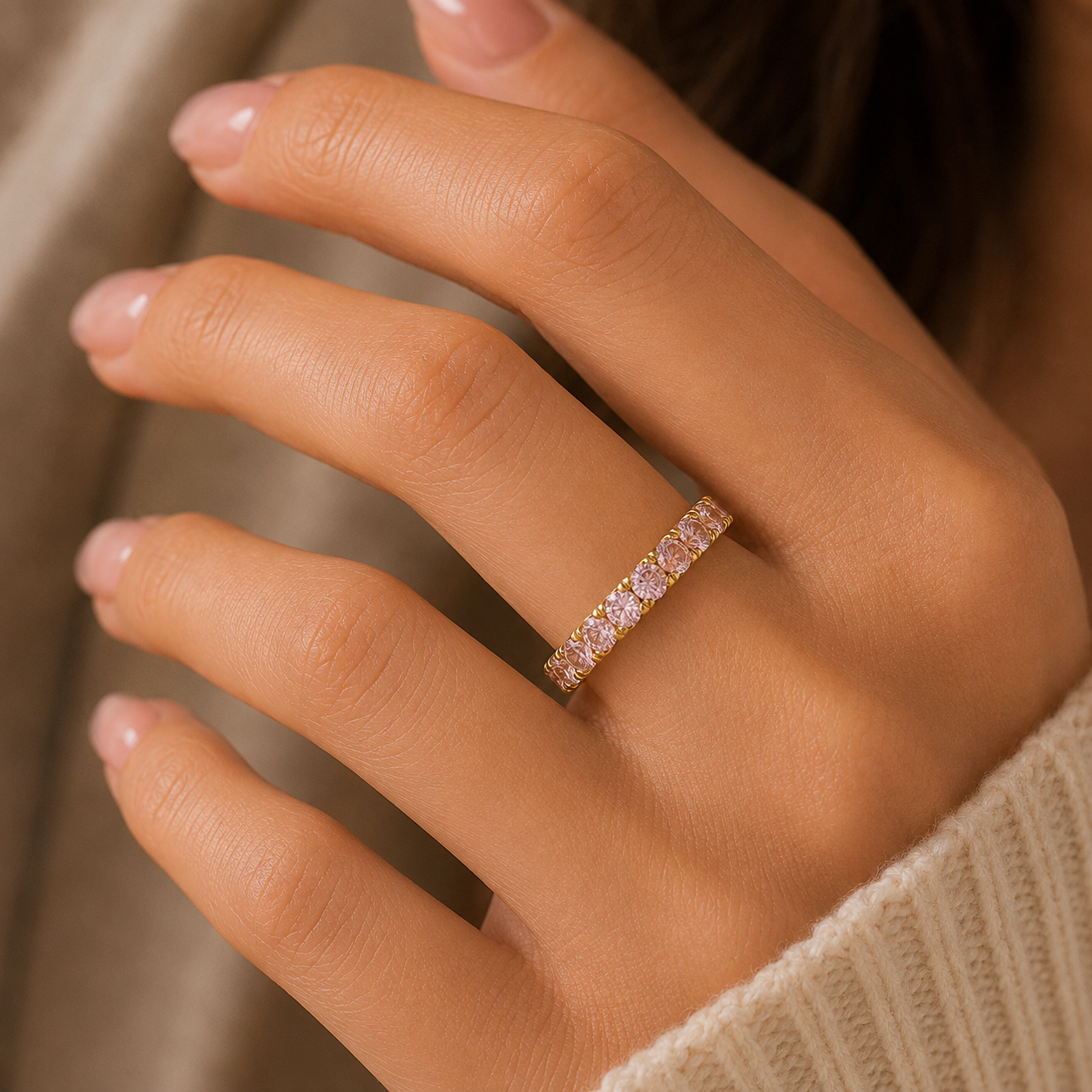 Rosavelle Pink Full Moissanite Eternity Ring