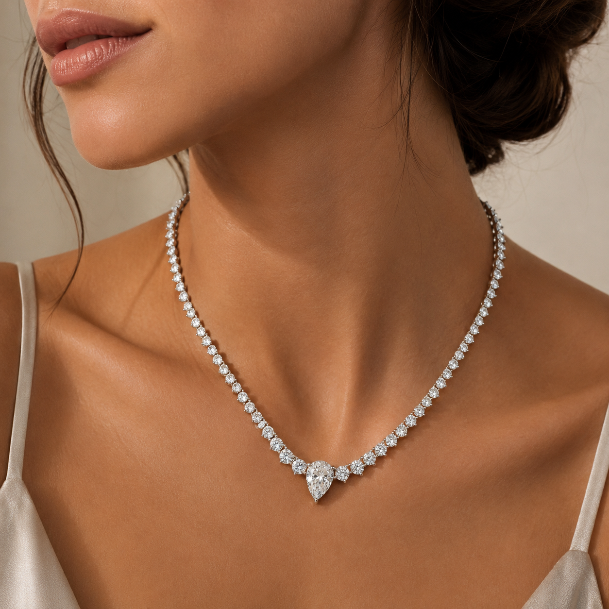 VALENTINA 4 Carat Pear-Cut Moissanite Tennis Necklace