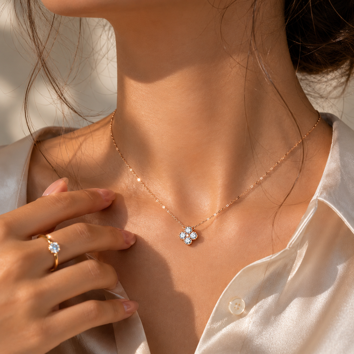 Aurora   Clover Moissanite Necklace